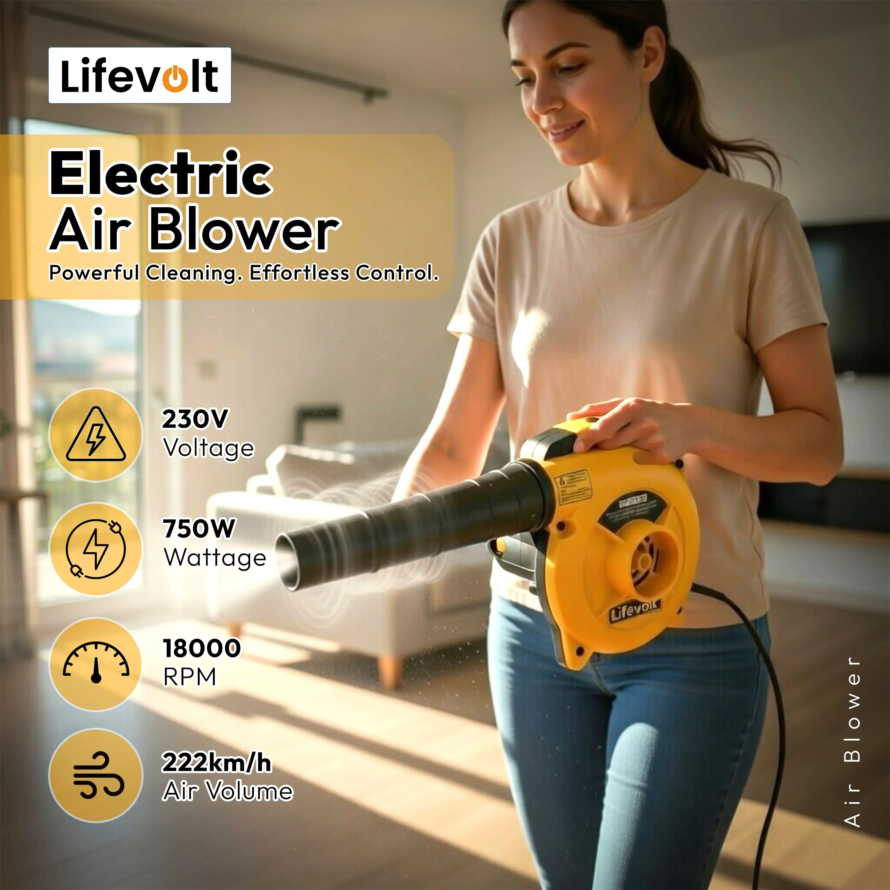 Lifevolt Electric Air Blower Machine 750W High Power / 6 Speed Mode Variable Air Blower for Dust Cleaner for Home with 6 Month Warranty /18000 RPM, 230V, 222 km/h Air Speed / 3 Hours Continuous Working. 5
