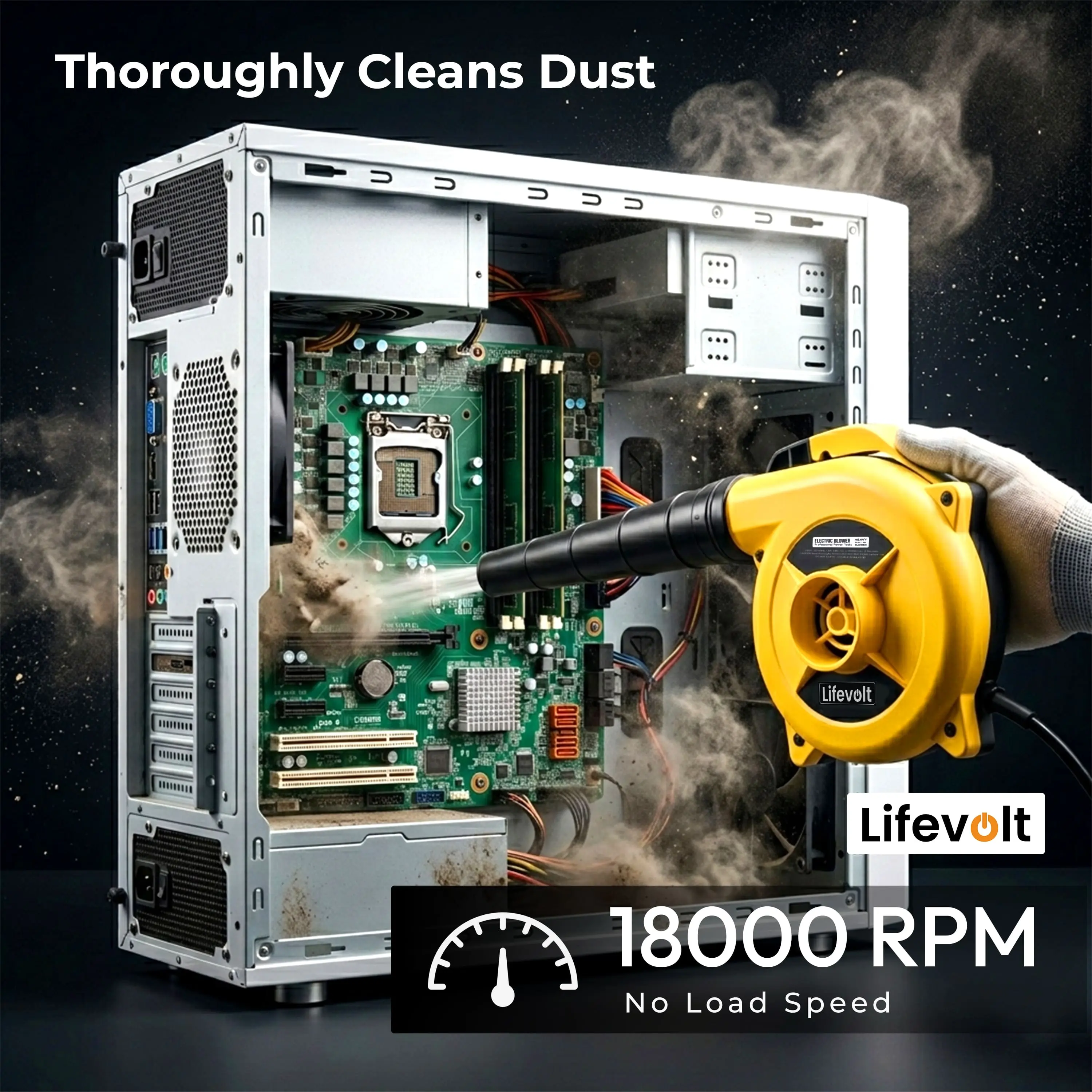 Lifevolt Electric Air Blower Machine 750W High Power / 6 Speed Mode Variable Air Blower for Dust Cleaner for Home with 6 Month Warranty /18000 RPM, 230V, 222 km/h Air Speed / 3 Hours Continuous Working. 6