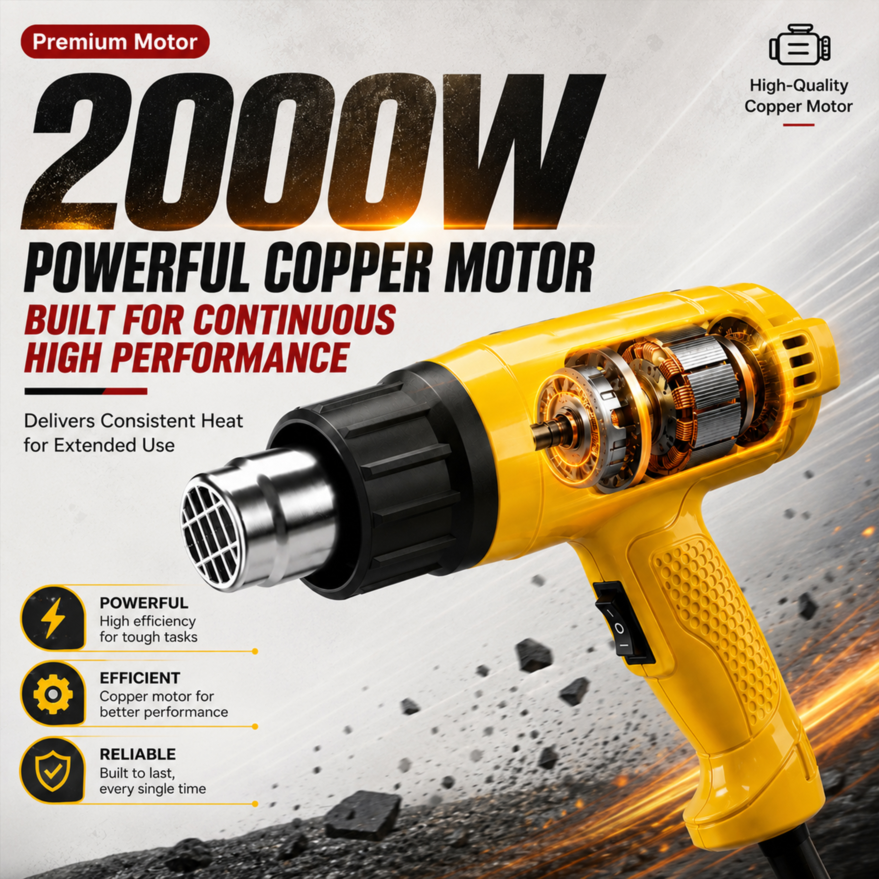 Lifevolt 2000W Heat Gun Hot Air Gun for Paint Removal, Dual Temperature 300°C & 550°C, Pure Copper Motor, Professional Electric Hot Air Gun for Shrink Wrapping, PVC, Crafts & DIY 3