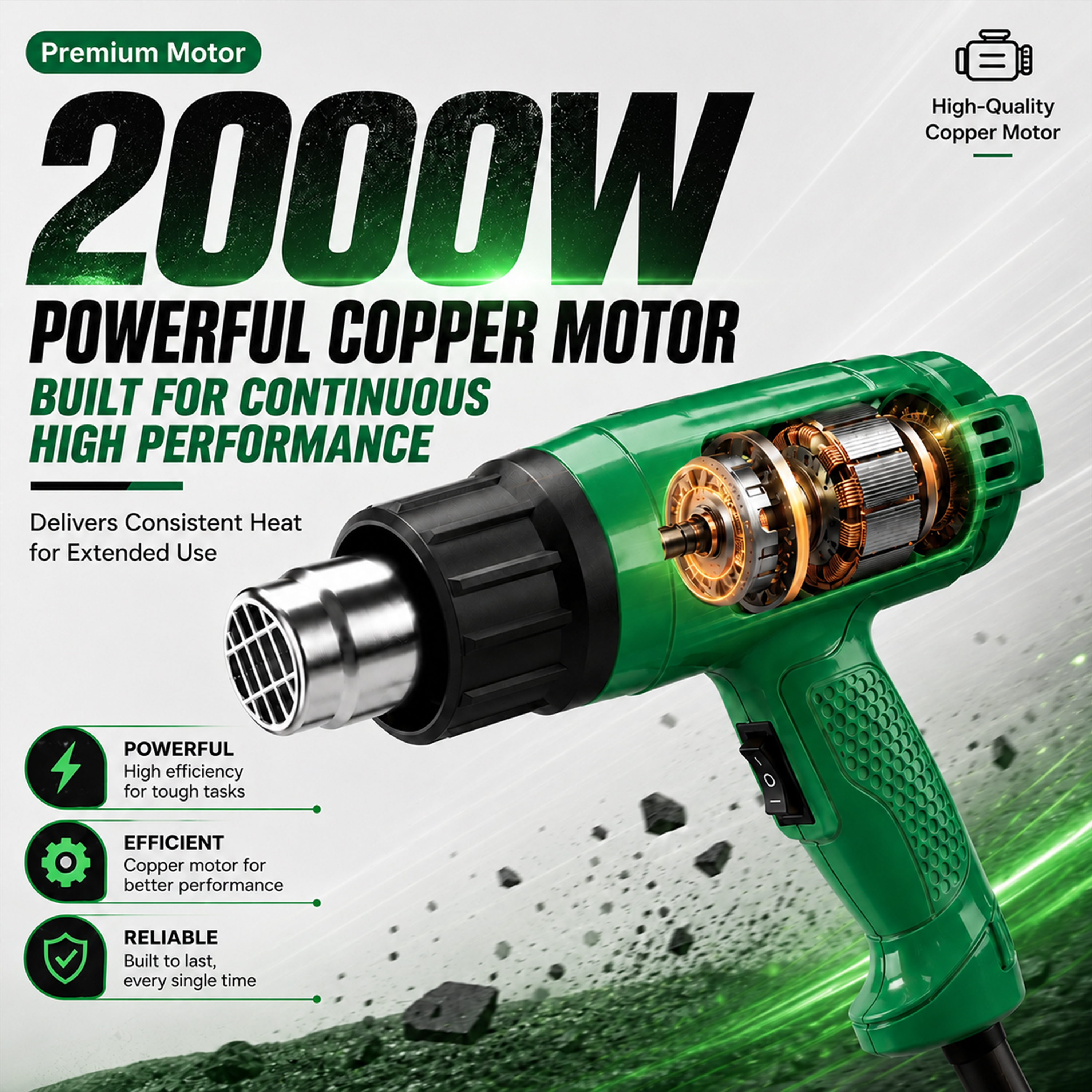 Lifevolt 2000W Heat Gun Hot Air Gun for Paint Removal, Dual Temperature 300°C & 550°C, Pure Copper Motor, Professional Electric Hot Air Gun for Shrink Wrapping, PVC, Crafts & DIY 3