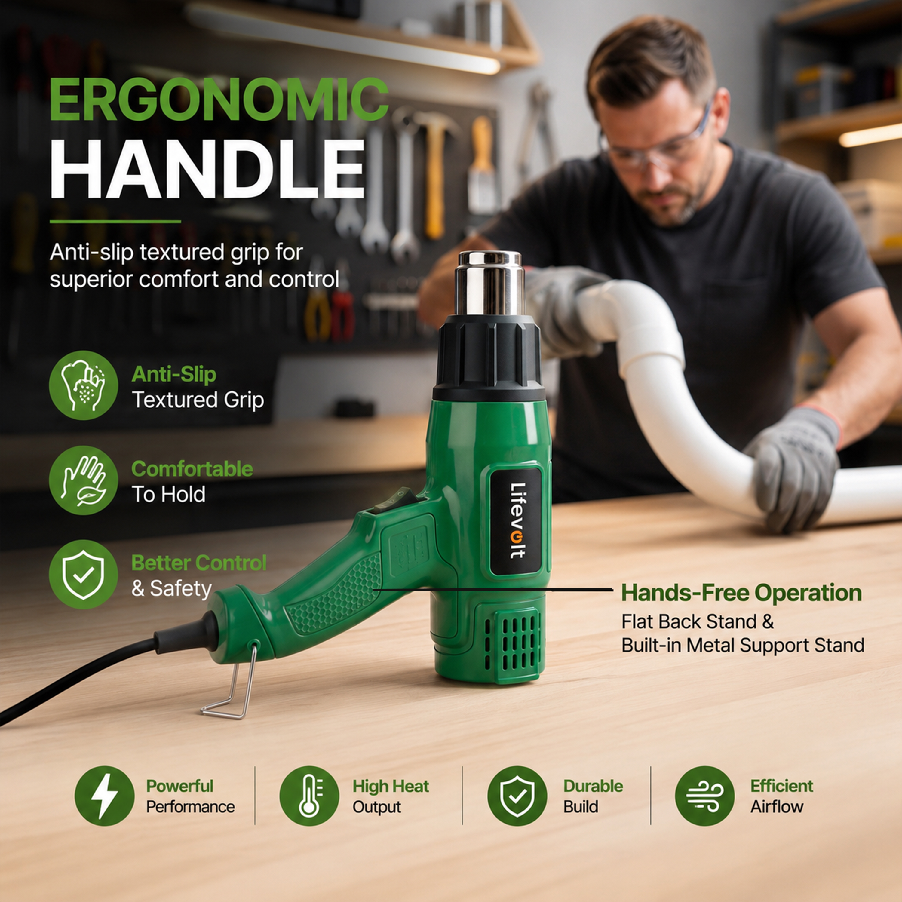 Lifevolt 2000W Heat Gun Hot Air Gun for Paint Removal, Dual Temperature 300°C & 550°C, Pure Copper Motor, Professional Electric Hot Air Gun for Shrink Wrapping, PVC, Crafts & DIY 8