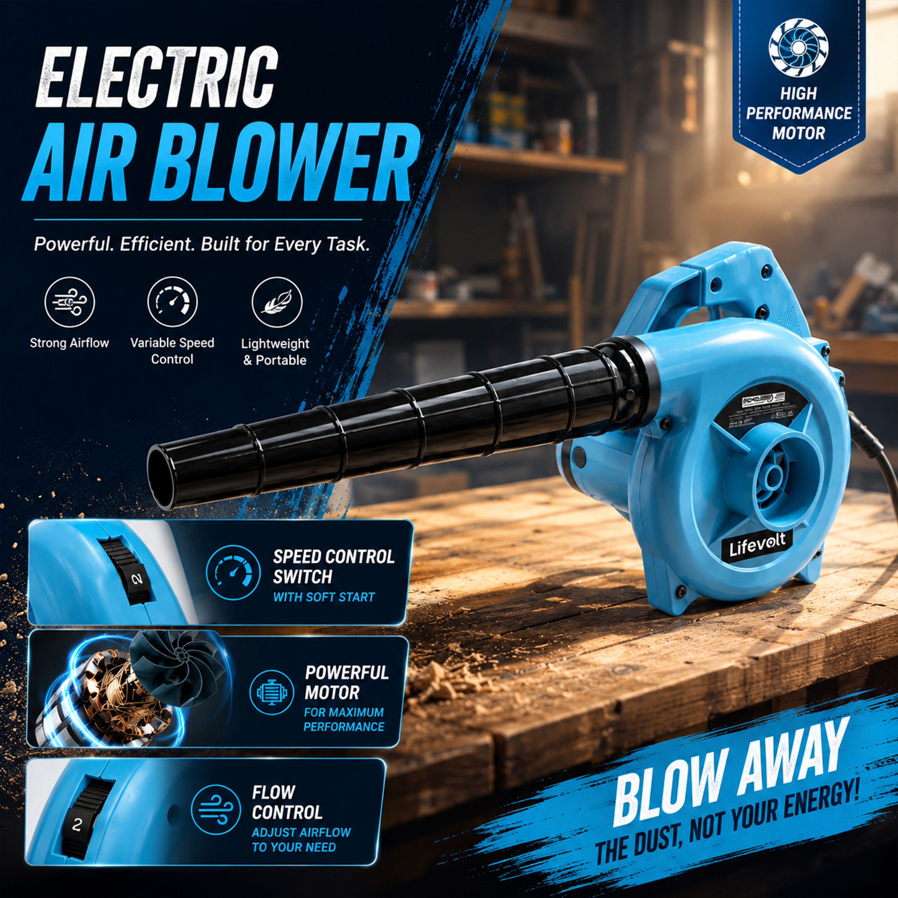 Lifevolt Electric Air Blower Machine 750W High Power / 6 Speed Mode Variable Air Blower for Dust Cleaner for Home with 6 Month Warranty /18000 RPM, 230V, 222 km/h Air Speed / 3 Hours Continuous Working. 5