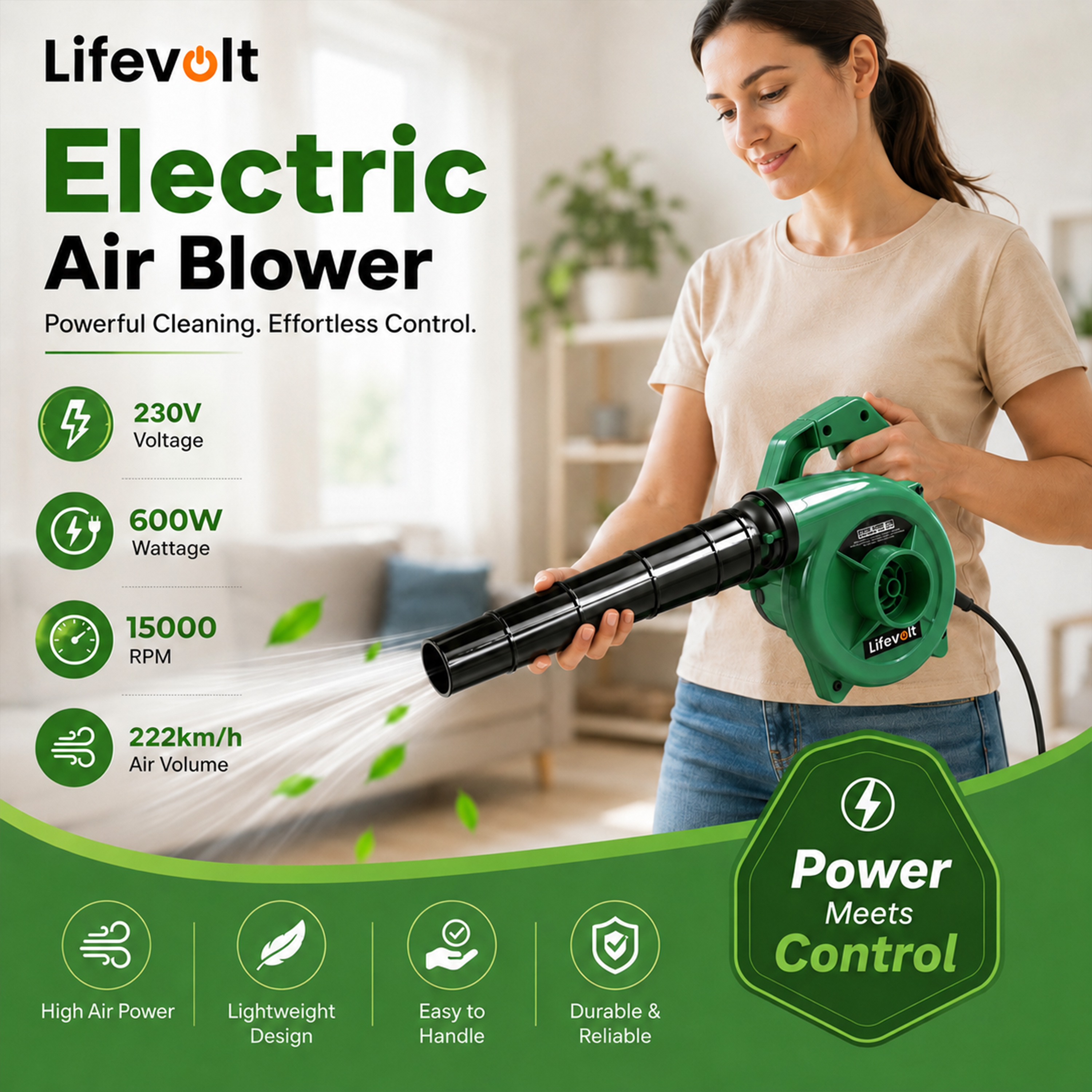 LIfevolt 600W Air Blower for Dust Cleaner for Home | 15000 RPM High-Speed Electric Air Blower with Copper Motor | Blower for Cleaning Home, Office, Car, Computer etc. | Portable Dust Cleaning Machine 2